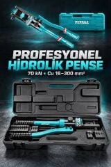 TOTAL Profesyonel Hidrolik Kablo Pabuç Sıkma Pensesi – 70 kN, 16–240 mm², Full Kalıp Takımı Dahil