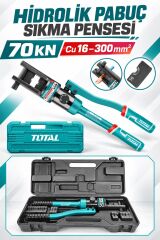 TOTAL Profesyonel Hidrolik Kablo Pabuç Sıkma Pensesi – 70 kN, 16–240 mm², Full Kalıp Takımı Dahil