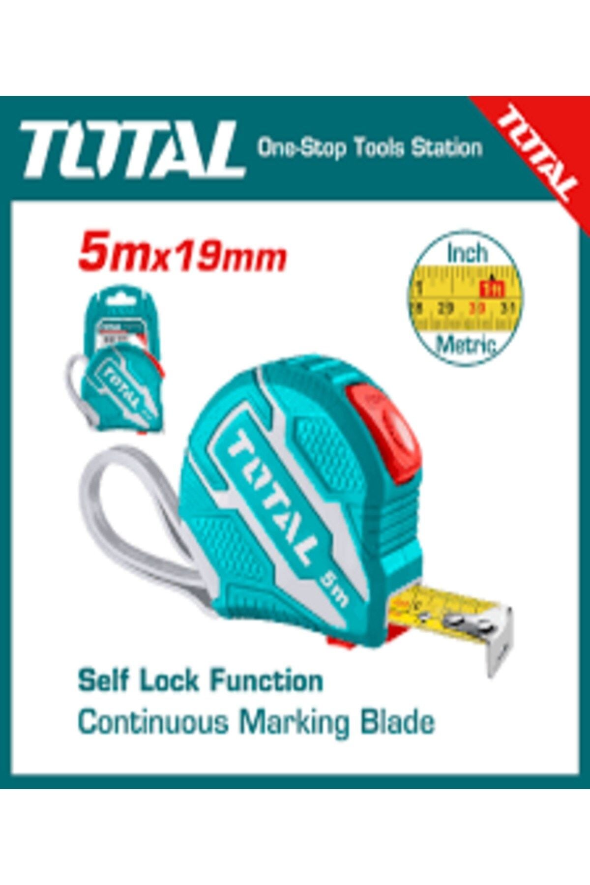 Total  5 Metre 19 Mm Şerit Metre Fren Mekanizmalı