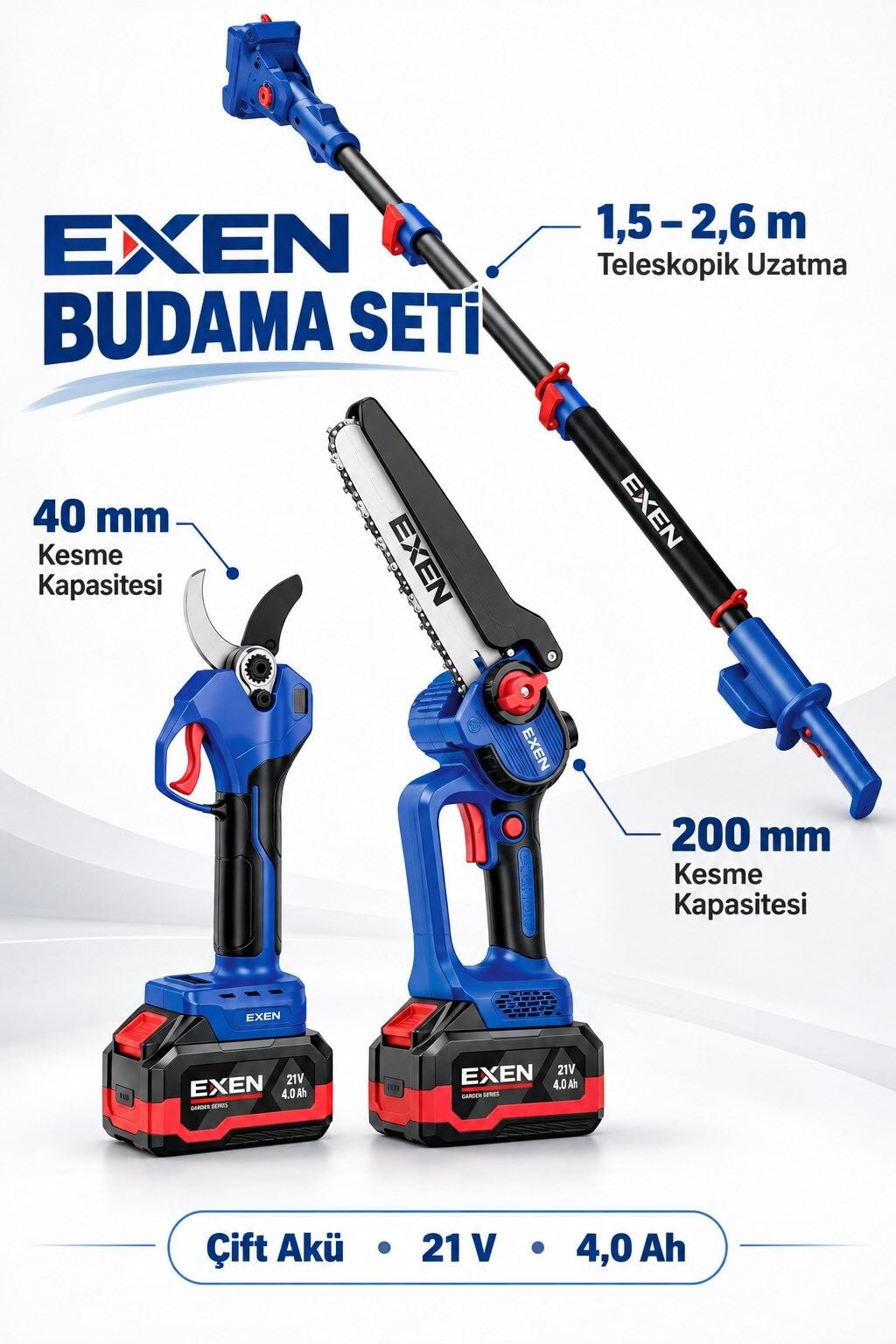 Exen Eng 604 Set + Eng 680 Ts Şarjlı Bahçe Seti (Teleskopik Uzatma Dahil)