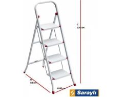 SARAYLI Metal Merdiven 4 Basamaklı Beyaz Malzeme ile Güvenli Kullanım ve Kaymaz Özellik
