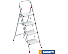 SARAYLI Metal Merdiven 4 Basamaklı Beyaz Malzeme ile Güvenli Kullanım ve Kaymaz Özellik