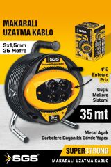 SGS2131 3x1,5mm 35 Metre Makaralı Uzatma Kablo Metal Ayaklı 4 Lü Priz
