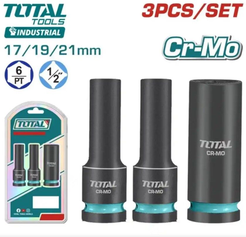 Total 3 Parça 1/2 6 Köşe Darbeli Derin Lokma Takımı THKISD12042L