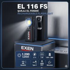 EXEN EL 116 FS - 3.7V 2Ah 1.200 Lümen Şarjlı Slim Tip El Feneri