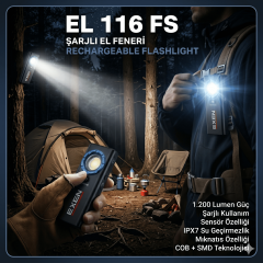 EXEN EL 116 FS - 3.7V 2Ah 1.200 Lümen Şarjlı Slim Tip El Feneri