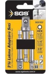 SGS Lokma Adaptörü 3'lü Set 1/4x65 MM- 3/8x65 MM -1/2x73 MM Sgs1837