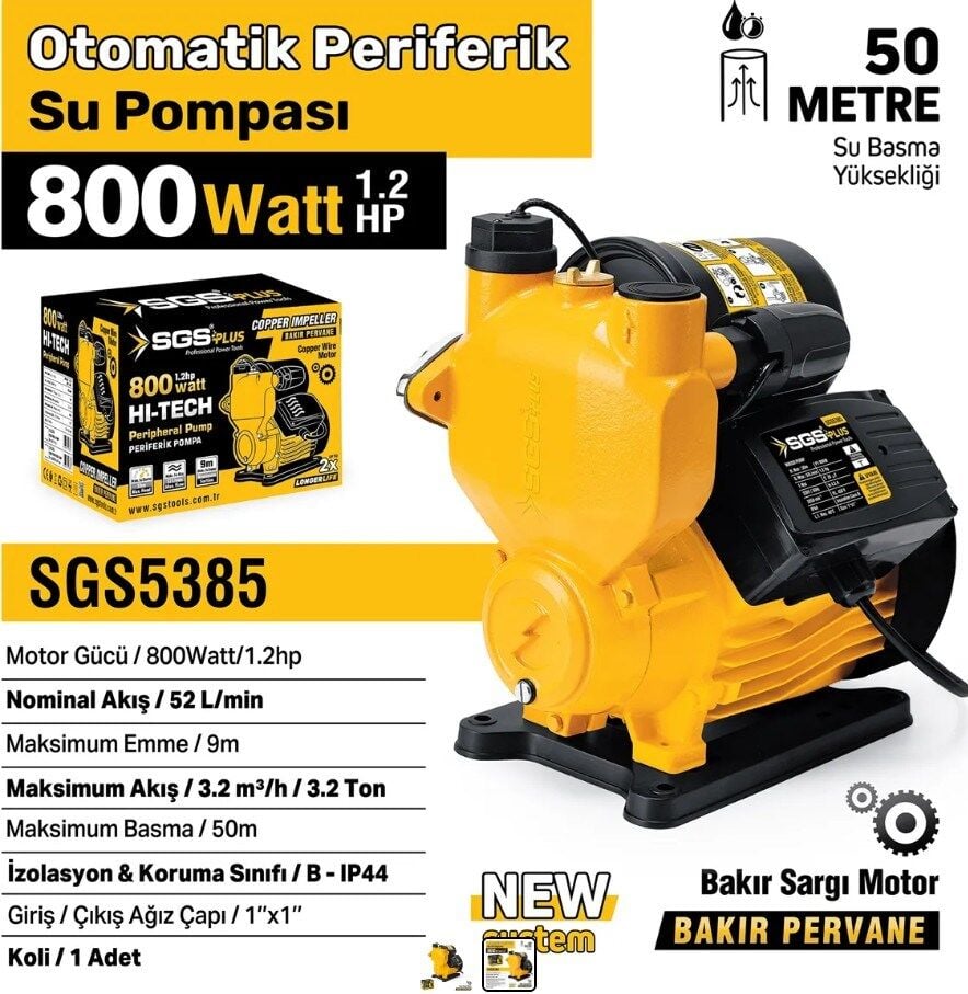 SGS OTOMATİK PERİFERİK SU POMPASI 800 WATT 1.2 HP SGS5385