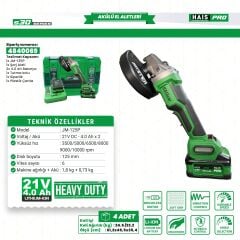 HaisPro Akülü Avuç Taşlama Makinesi 2x4 Ah Çift Akü S30 Rb-125p