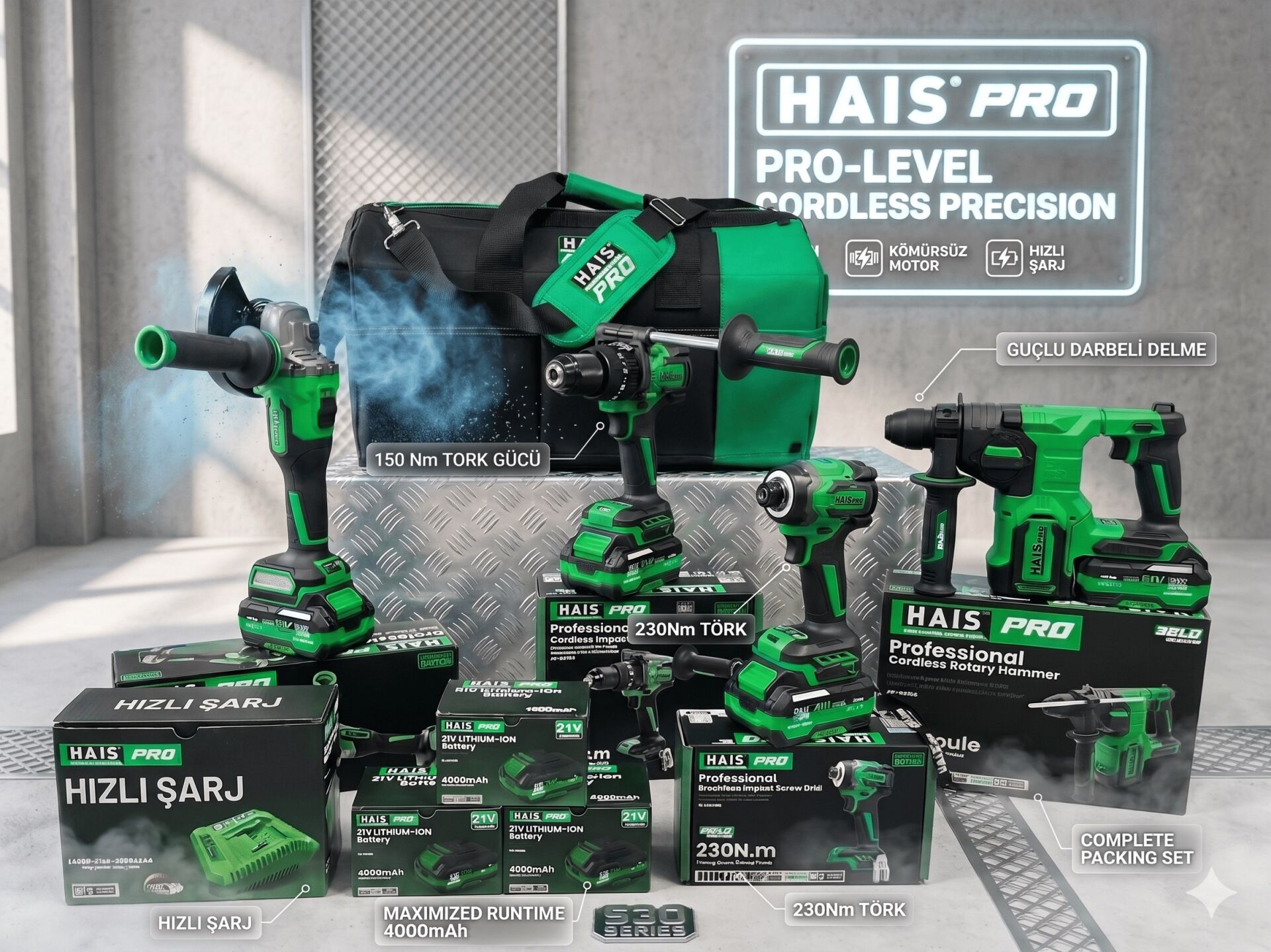 HaisPro 4'lü Profesyonel Akülü Set 21v Rb-04