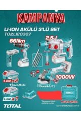 TOTAL PROFESYONEL 3LÜ PROFESYONEL AKÜLÜ SET + 6 AH AKÜ