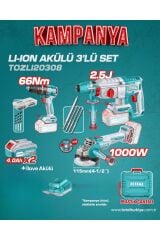 TOTAL PROFESYONEL 3'LÜ PROFESYONEL AKÜLÜ DARBELİ MATKAP SET + 2x4 Ah Akü Seti