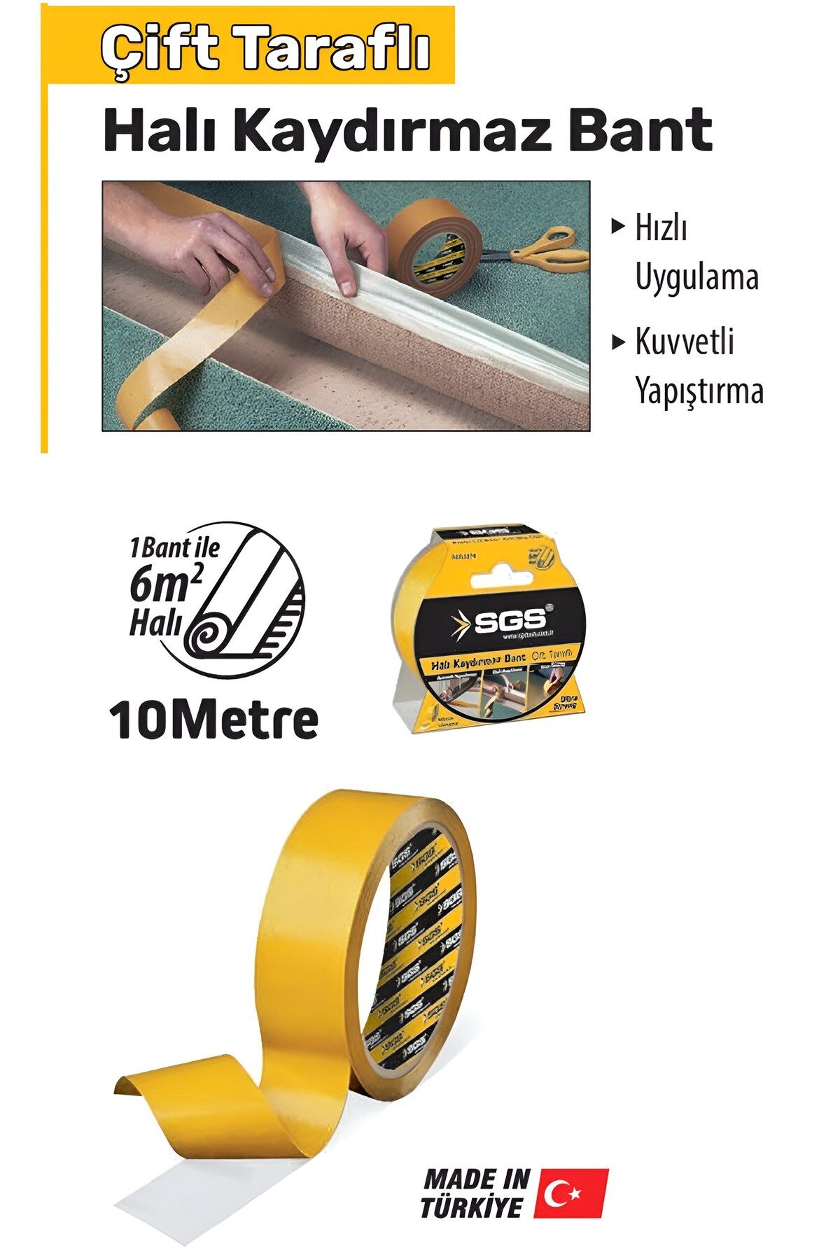 Çift Taraflı Halı Kaydırmaz Bant 48 Mm X 10 Metre 2276