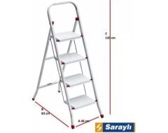 Mey Ithalat Saraylı Pratik Metal Merdiven Beyaz 4 Basamaklı