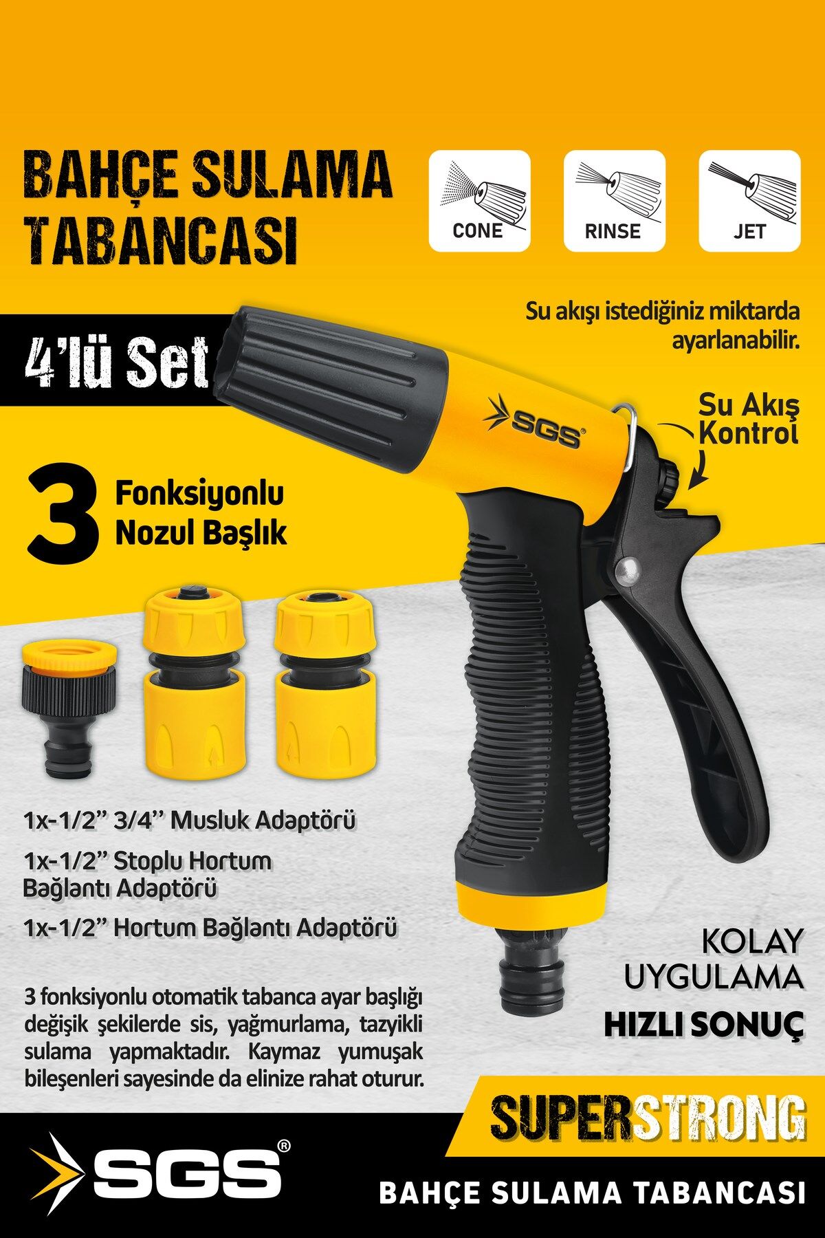 SGS4253 3 FONKSİYONLU BAHÇE SULAMA ARAÇ YIKAMA TABANCASI SETİ  (4 PARÇA SET)