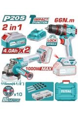 TOTAL AKÜLÜ SET - DARBELİ MATKAP ve AKÜLÜ TAŞLAMA 2x4 AH AKÜ TCKLI20273E