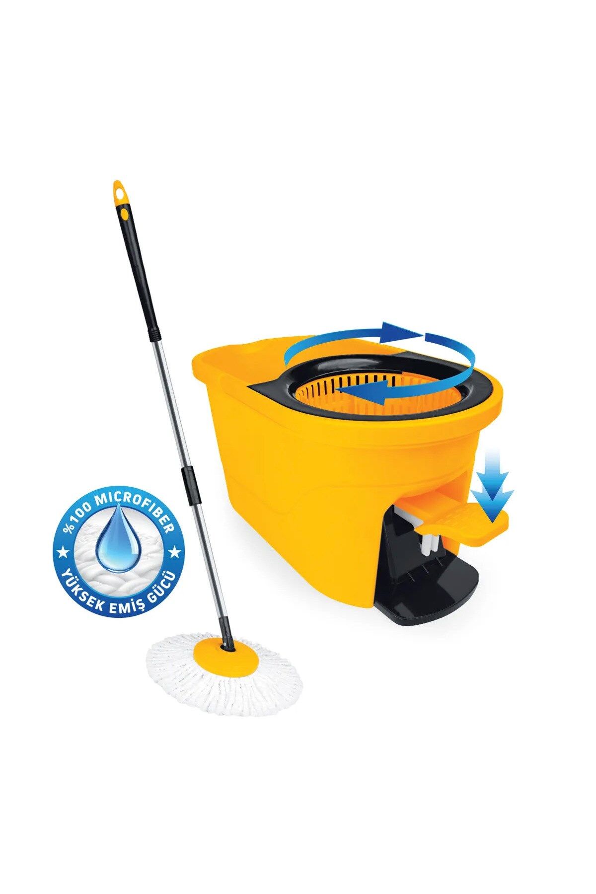 SGS4221 Tripton Pedallı Mikrofiber 360° Döner Başlıklı Mop ve Kova Paspas Temizlik Seti