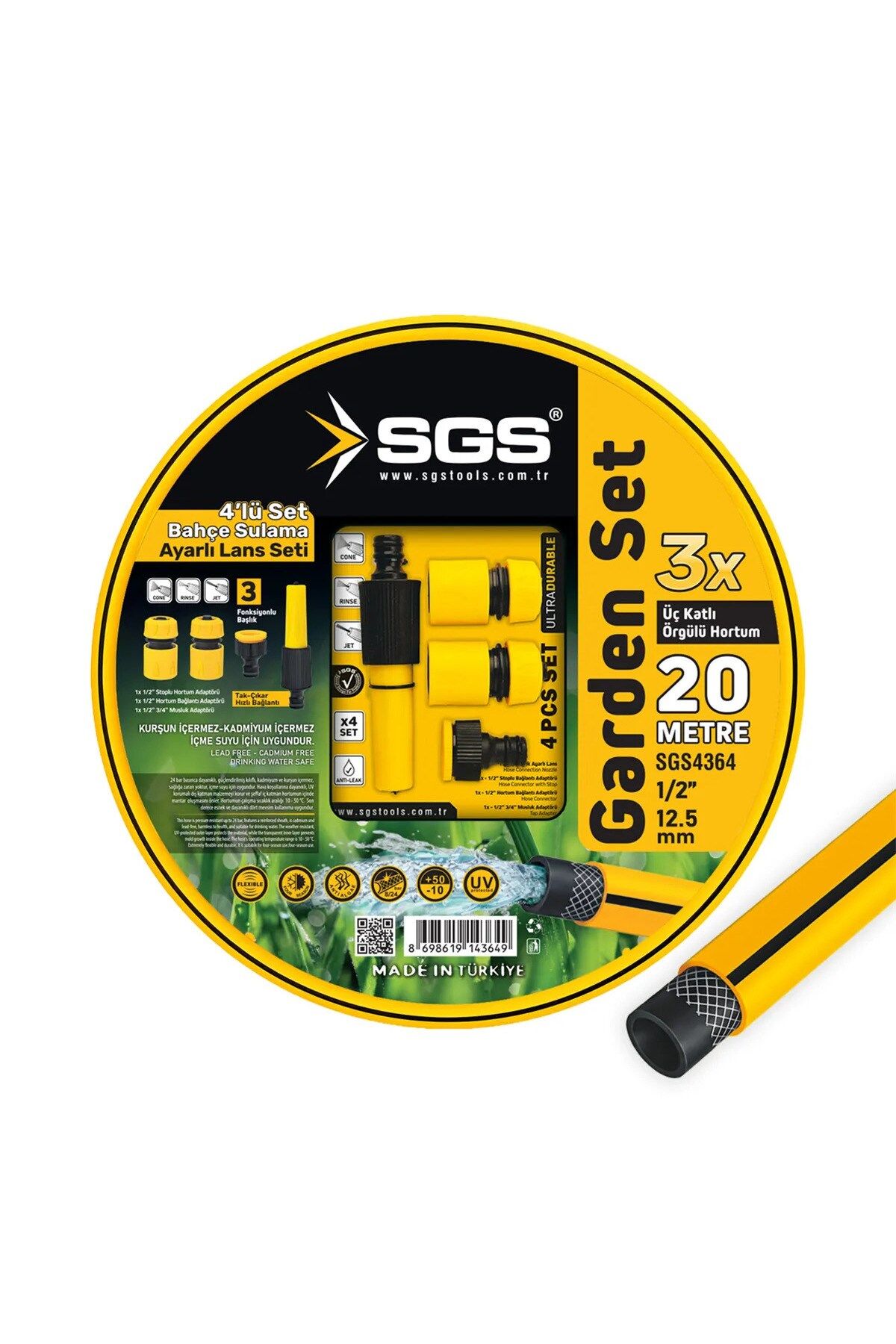 SGS4364 1/2 GARDENFLEX HORTUM 20 MT 4 PCS LANS SETLİ