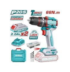 Total Li-Ion Çift Akülü Darbeli Matkap TIDLI20668E 2x2 Ah