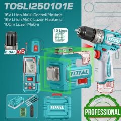 Total Akülü Set - Darbeli Matkap - Lazer Hizalama - Lazermetre - TOSLI250101E