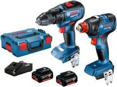 Bosch GDX 18V-200 Somun Sıkma Makinesi + GSR 18V-50 Vidalama Makinesi + 2x4 Ah Akü + GBA 18V-40 Şarj Cihazı + L-Boxx Takım Çantası