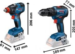 Bosch GDX 18V-200 Somun Sıkma Makinesi + GSR 18V-50 Vidalama Makinesi + 2x4 Ah Akü + GBA 18V-40 Şarj Cihazı + L-Boxx Takım Çantası