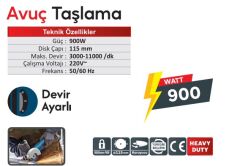 Cmc3900  Devir Ayarlı Avuç Taşlama 115 Mm 900 W