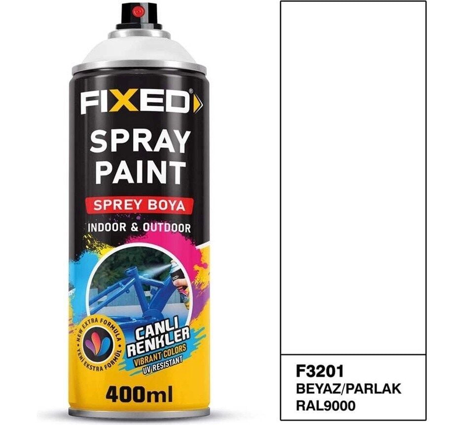 SGS FİXED  F-3201 Sprey Boya Akrilik - Beyaz/parlak (RAL9000) 320 gr 400 ml
