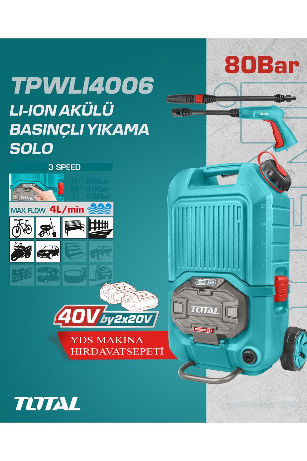 LI-ION AKÜLÜ BASINÇLI YIKAMA SOLO 80 BAR