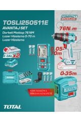 3'lü Akülü Matkap Lazer 0-70m Lazer Hizalama Set 2.0 Ah Çift Akü TOSLI250511E