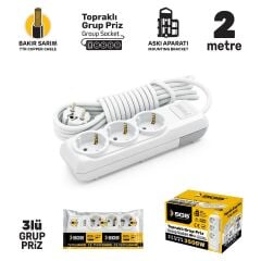 Sgs3475 Grup Priz Topraklı Üçlü 2 Metre, Üçyol, Uzatma Kablosu