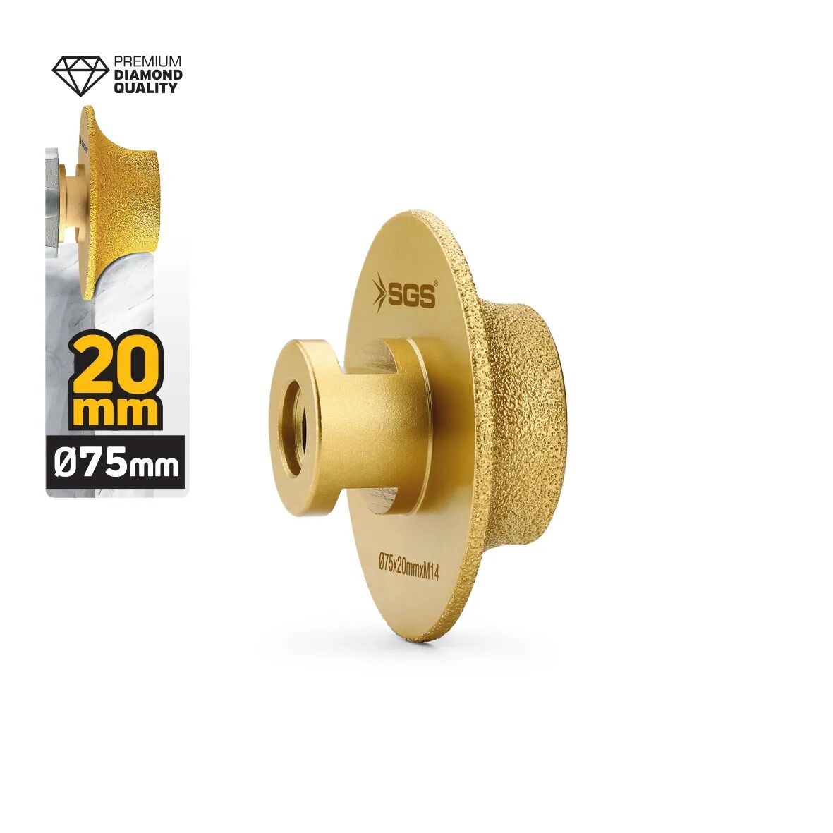 SGS2794 M14-75x20 Mm Vakum Elmas Mermer Granit Taşlama Diski Balık Sırtı