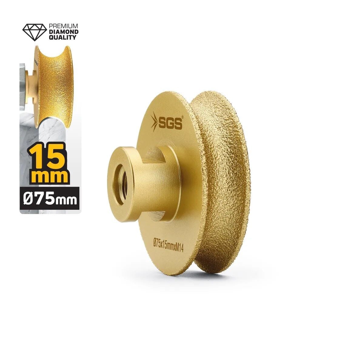 SGS2788 M14-75x15 Mm Vakum Elmas Mermer Granit Taşlama Diski Tam Profil