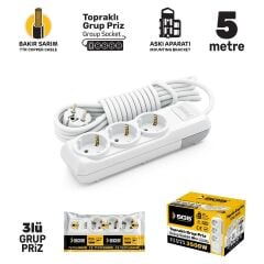 Sgs3477 Grup Priz Topraklı Üçlü 5 Metre, Üçyol, Uzatma Kablosu