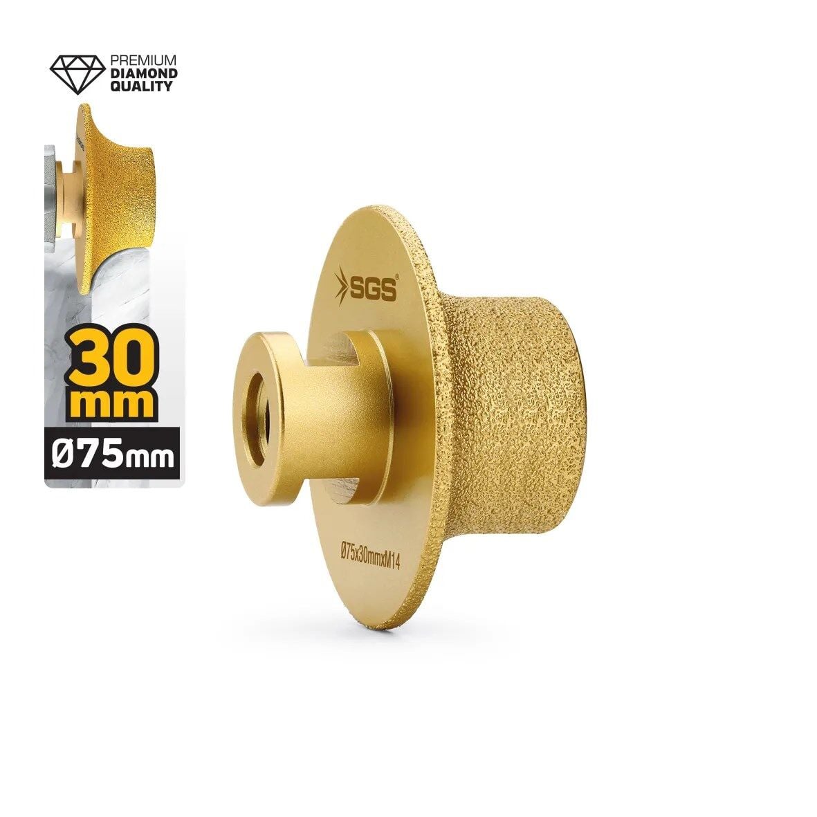 SGS2795 M14-75x30 Mm Vakum Elmas Mermer Granit Taşlama Diski Balık Sırtı