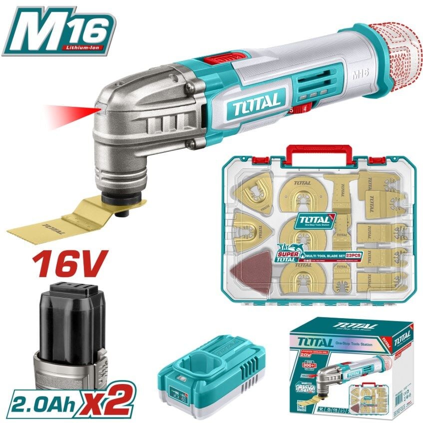Total 16v Çok Amaçlı Kesi Ve Aksesuar Seti Lİ-ON Çift Akülü TOSLI241299E