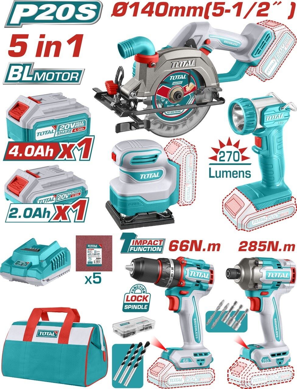 Total TOSLI241081E Daire Testere + Zımpara + Darbeli Vidalama Set