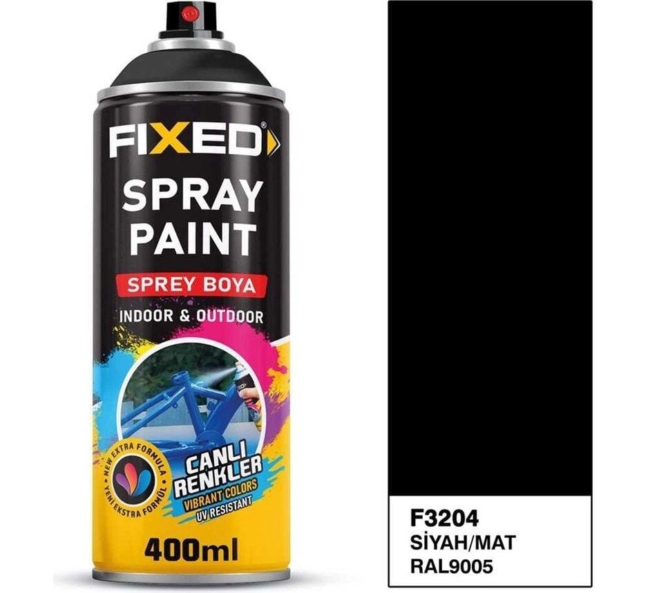 SGS FİXED F3204 Sprey Boya Akrilik - Siyah/mat (RAL9005) 320 gr 400 ml