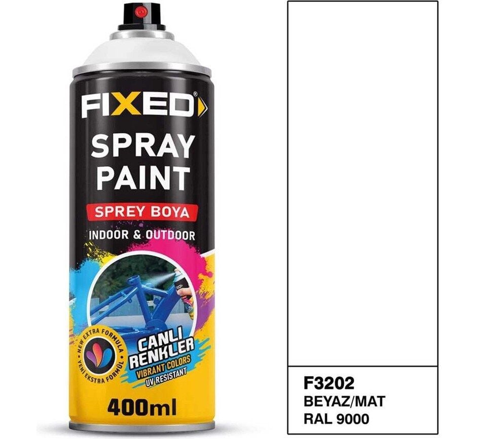 SGS FİXED  F-3202 Sprey Boya Akrilik - Beyaz/mat (RAL9000) 320 gr 400 ml