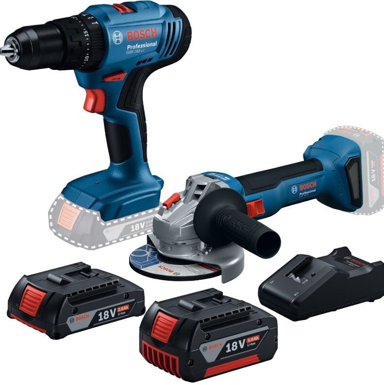 Bosch Professional GWS 18V-8 + Darbeli GSB 183-Li + 1 x 2.0 Ah, 1 x 5.0 Ah + GAL 18V-40