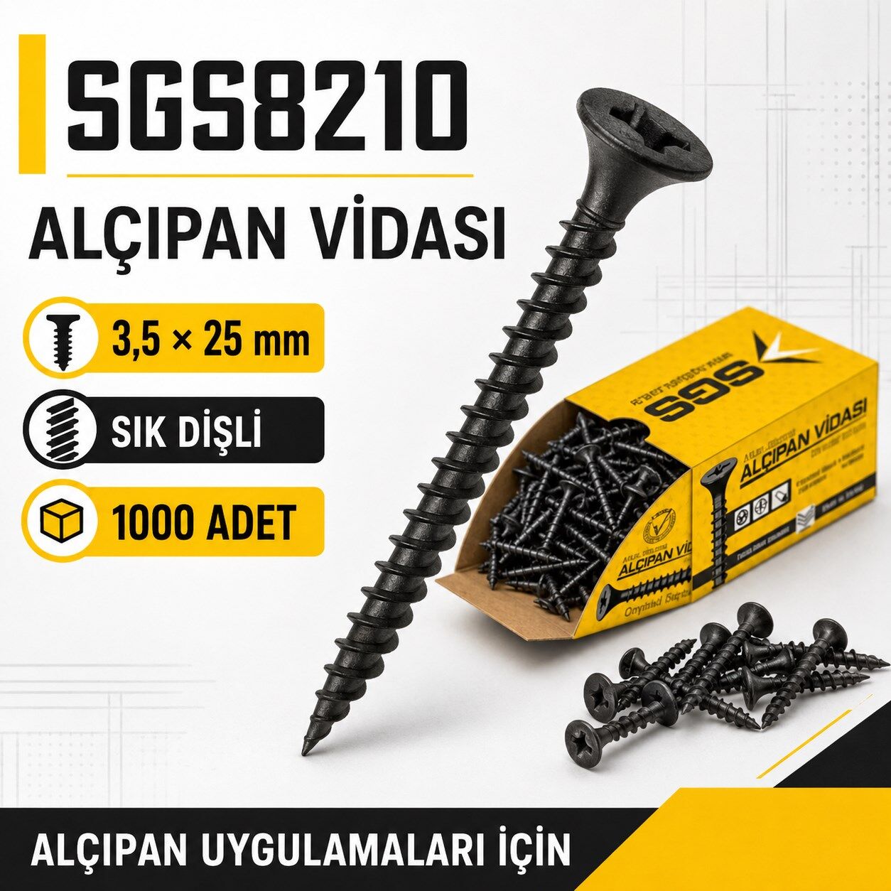 SGS8210 ALÇIPAN VİDASI SIK DİŞLİ 3,5*25MM (PK/1000AD)