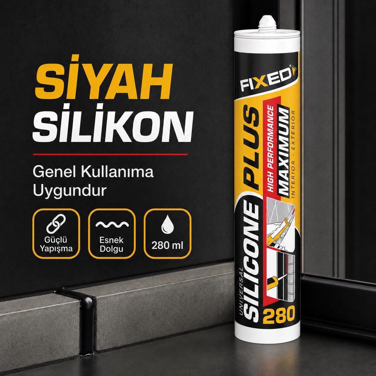 Sgs Fıxed F-280  Genel Amaçlı Siyah Silikon (280 Gr)