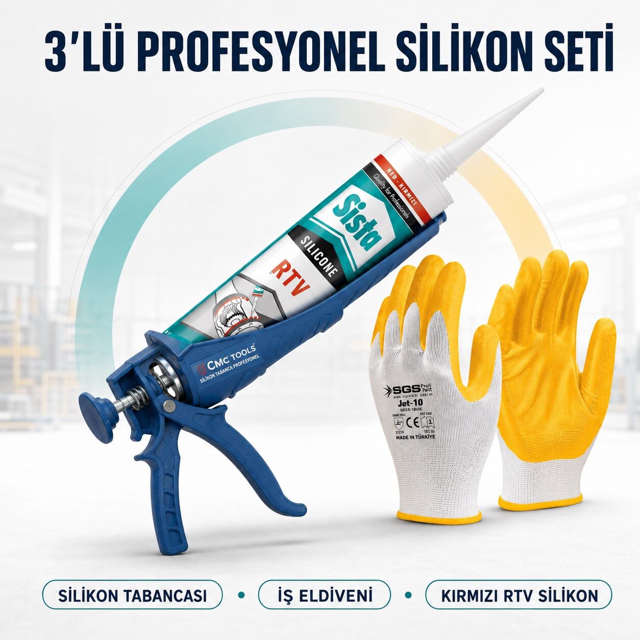 Sista Rtv Silikon Sıvı Conta (300° C) Kırmızı 310 ml Silikon Seti (silikon+tabanca+eldiven)