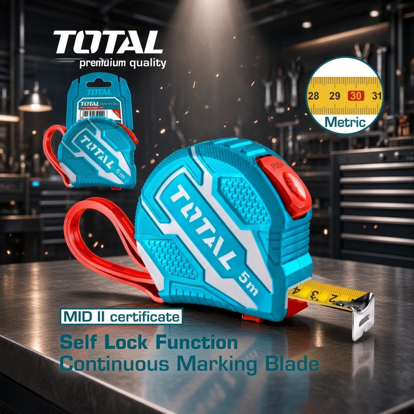 Total Şerit Metre 5m X 25mm Kalın Kırılmaz Yüksek Kalite Şerit Metre Tmt126252me
