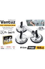 SGS956 - 155 kg Üçlü Vantuz Alüminyum Cam Seramik Fayans Ahşap Tutma Taşıma Vantuzu 12CM 12CM 12