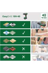 Bosch Easydrill 18v-40 2.0ah Çift Akülü Matkap - 06039d8005