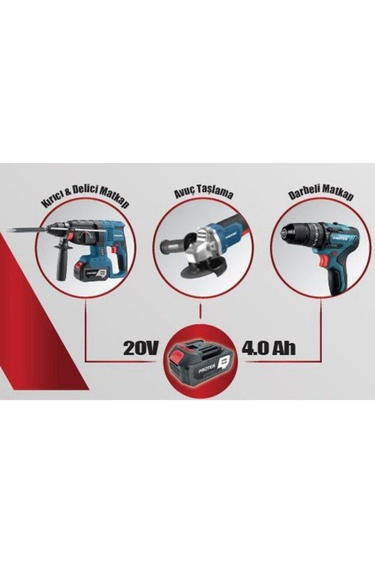 Proter PST 903  Şarjlı Delici Kırıcı Matkap + Avuç Taşlama + Darbeli Matkap 3 lü Set