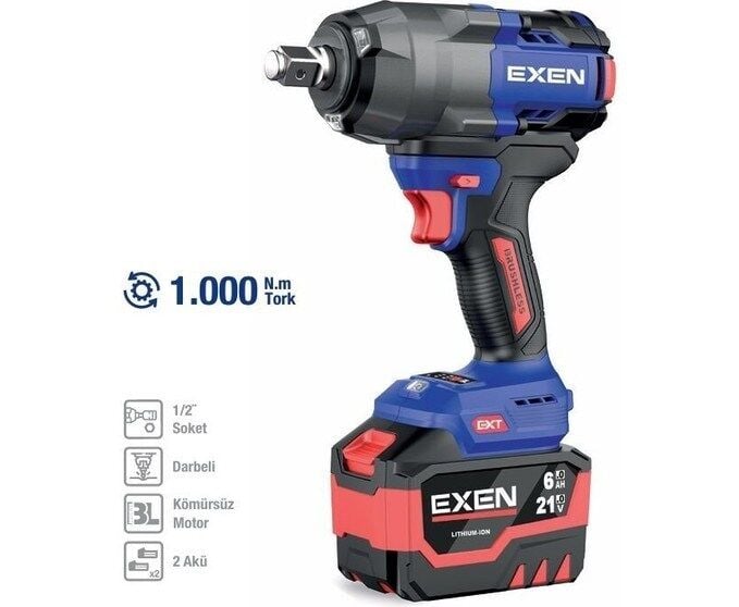 EXEN EN 286 SM - 21V 6Ah 1/2''Soket 1000 N.m Kömürsüz Şarjlı Somun Sökme