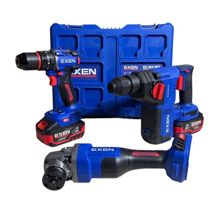 EXEN EN 304 SET - 21V 4Ah Kömürsüz Şarjlı Makina 3'lü Set