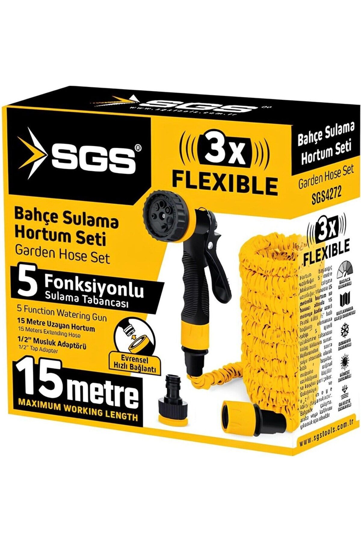 SGS4272 7 Fonksiyonlu Bahçe Sulama Hortum Seti (5-15 Metre)